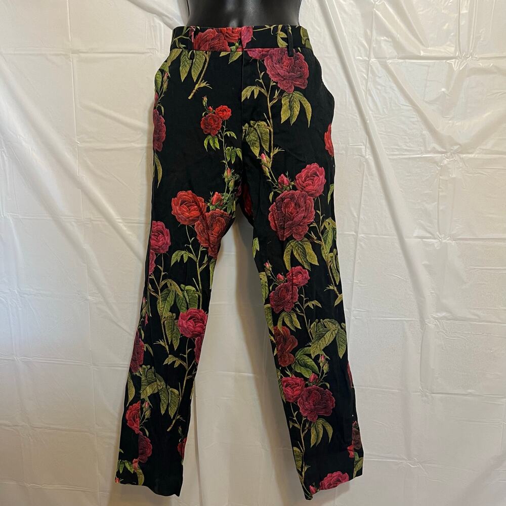 Floral Print Pants Rose Pattern Statement Trousers Super Skinny - Picture 5 of 11